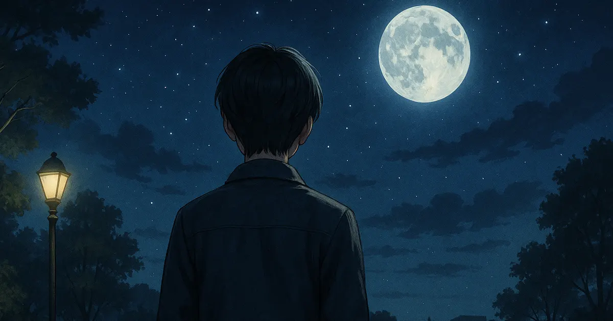 A young person gazing at the moon at night