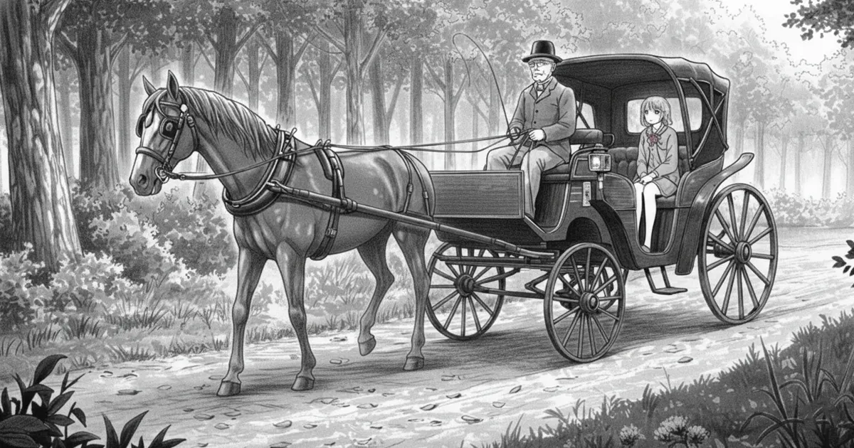 森を走る馬車に乗る一人の少女