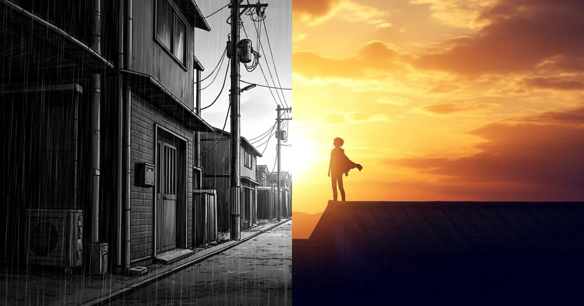 復讐漫画の魅力を象徴する、絶望からカタルシスへの逆転劇を表現したイラスト