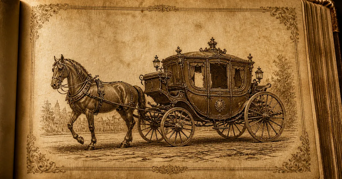 古い洋書に描かれた豪華な馬車の挿絵風オリジナル背景画像