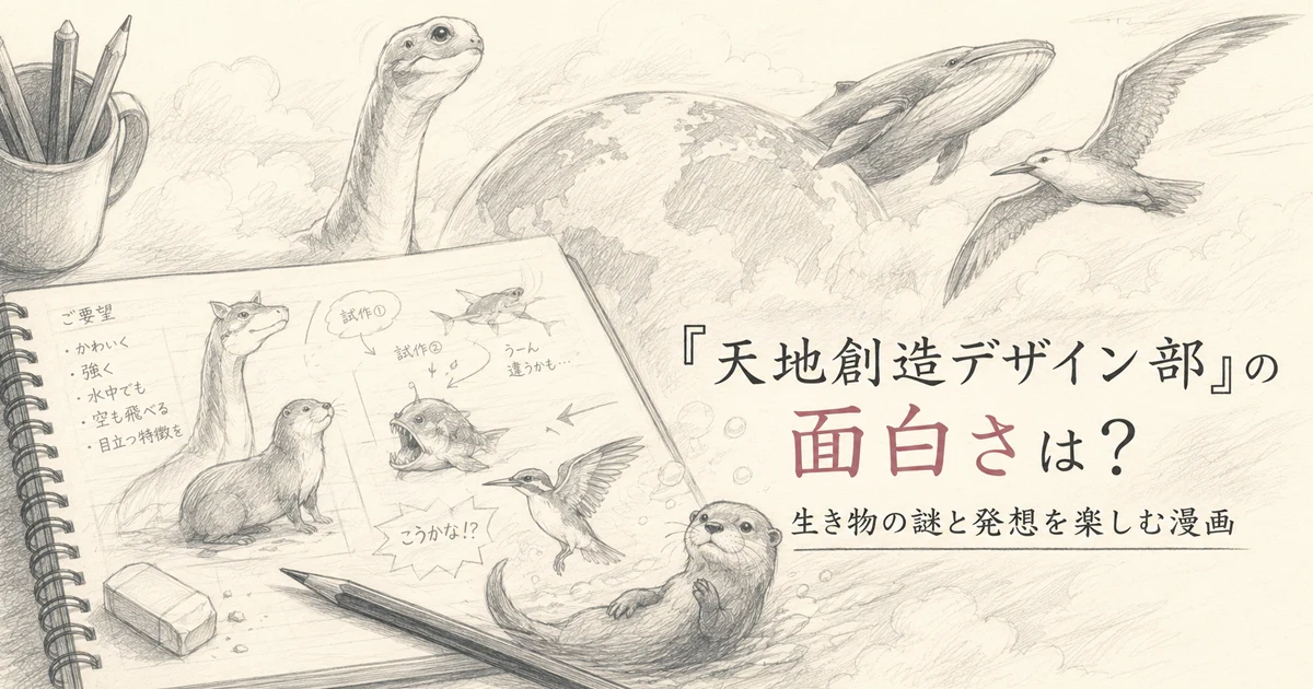 鉛筆で描いた生き物と地球を背景にしたイラスト